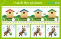 Match by color. Puzzle for kids. Matching game, education game for children. Bees and beehives. Worksheet for preschoolers Royalty Free Stock Photo