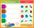 Match by color. Puzzle for kids. Matching game, education game for children. What color are the items? Worksheet for preschoolers Royalty Free Stock Photo