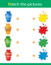 Match by color. Puzzle for kids. Matching game, education game for children. What color are the vases? Worksheet for preschoolers Royalty Free Stock Photo