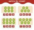 Match by count of cartoon kiwis. Match and count game. Educational game for pre shool years kids and toddlers