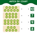 Match by count of cartoon kiwis. Match and count game. Educational game for pre shool years kids and toddlers