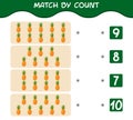 Match by count of cartoon pineapples. Match and count game. Educational game for pre shool years kids and toddlers