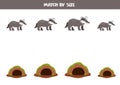 Match cute badgers and burrows by size. Educational logical game for kids