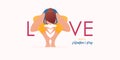 Women exercising in yoga pose or asana posture for happy ValentineÃ¢â¬â¢s Day banner template design.