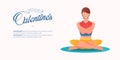 Women exercising in yoga pose or asana posture for happy ValentineÃ¢â¬â¢s Day banner template design.