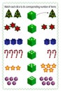 Match each dice to to its corresponding number of item. Illustration teach mathematics.