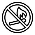 Match with fire ban line icon, lit match concept. Vector graphics. Forbidden, prohibited item sign on white background Royalty Free Stock Photo
