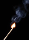 Match flame and smoke on black background Royalty Free Stock Photo