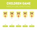 Match Girl Emotions Educational Game for Preschool Kids Template Vector Illustration