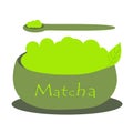 Match. Green matcha powder in a cup. Cooking ingredients, baking and tea. Vector illustration