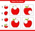 Match the halves. Match halves of Apple. Educational children game, printable worksheet, vector illustration