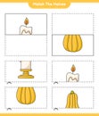 Match the halves. Match halves of Candle and Butternut Squash. Educational children game, printable worksheet, vector illustration Royalty Free Stock Photo