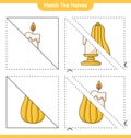 Match the halves. Match halves of Candle and Butternut Squash. Educational children game, printable worksheet, vector illustration Royalty Free Stock Photo