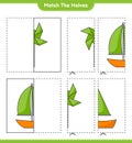 Match the halves. Match halves of Sailboat and Pinwheels. Educational children game, printable worksheet, vector illustration Royalty Free Stock Photo