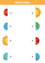 Match halves of Solar system planet and Sun. Logical game for children. Royalty Free Stock Photo