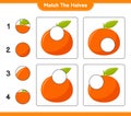 Match the halves. Match halves of Tangerin. Educational children game, printable worksheet, vector illustration