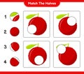 Match the halves. Match halves of Yumberry. Educational children game, printable worksheet, vector illustration