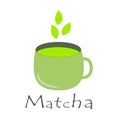 Match. A mug of hot green, oriental matcha tea. Cooking ingredients, baking and tea. Vector illustration