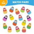 children's mini games. find a pair for each matryoshka. educational cards.