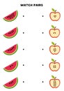 Match pairs of cute watermelon and apple slices. Logical game for children.