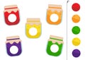 Match parts of colorful jam jars. Logical game for kids