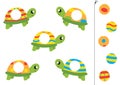 Match parts of cute cartoon turtles. Funny worksheet for preschool children