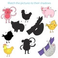 Match the pictures to their shadows child game Royalty Free Stock Photo