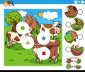 match pieces game with cartoon cows farm animals