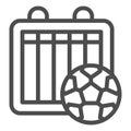 Match results line icon. Soccer or football tournament table sheet and ball symbol, outline style pictogram on white