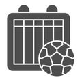 Match results solid icon. Soccer or football tournament table sheet and ball symbol, glyph style pictogram on white