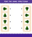 Match the same directions of pine tree. Matching game. Educational game for pre shool years kids and toddlers