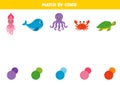 Match sea animals and colors. Educational game for color recognition