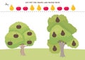 Match the shapes children game. Different types of leaves. Vector illustration. Colorful activity page for kids for