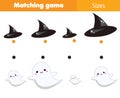 Match by size educational children game. Connect hat and ghost. Halloween activity for kids