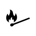 Match Stick Burn Spark Black Silhouette Icon. Matchstick Heat Flame Lighter Glyph Pictogram. Wooden Danger Match Stick Royalty Free Stock Photo