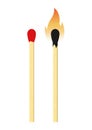 Match stick and burnt match stick vector flat design Royalty Free Stock Photo