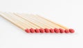 Match sticks objects collection. Group of identical matchsticks in a row isolated on a white background Royalty Free Stock Photo