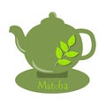 Match. Teapot with matcha green tea. Tea time. Cooking ingredients, baking and tea. Vector illustration