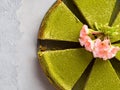 Matcha cheese cake and flowers