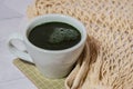 Matcha coffee latte Blue-green algae Chlorella and spirulina powder drink. Super powder. Natural supplement of algae Royalty Free Stock Photo