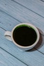 Matcha coffee latte Blue-green algae Chlorella and spirulina powder drink. Super powder. Natural supplement of algae Royalty Free Stock Photo