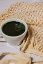 Matcha coffee latte Blue-green algae Chlorella and spirulina powder drink. Super powder. Natural supplement of algae Royalty Free Stock Photo