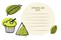 Matcha cupcake Recipe. Dessert template for recipe, tea leaves, Green powder poured. Recipe card template with copy Royalty Free Stock Photo