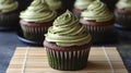 Matcha Cupcakes on Bamboo Mat (1 Royalty Free Stock Photo