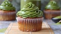 Matcha Cupcakes on Bamboo Mat Royalty Free Stock Photo