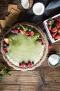 Matcha custard tart topped with fresh berries Royalty Free Stock Photo