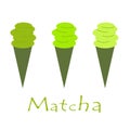 Matcha. Green ice cream from matches. Cold dessert. Cooking ingredients, baking and tea. Vector illustration