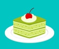 Matcha Green Tea Cake Piece Cute Cartoon Sweet Dessert Bakery Pastry Vector Illustration Royalty Free Stock Photo