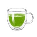 Matcha green tea in glass double wall cup. Realistic sketch. Japanese beverage. Green tea drink. Illustration in Royalty Free Stock Photo