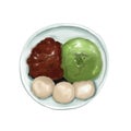Matcha Green Tea Ice Cream with Sweet Red Bean and rice ball. Asian appetizer, Japanese sweet, Royalty Free Stock Photo